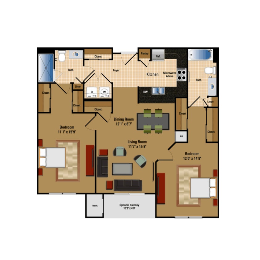 Floor Plan - 2 Bed, 2 Bath 1147 SF B9