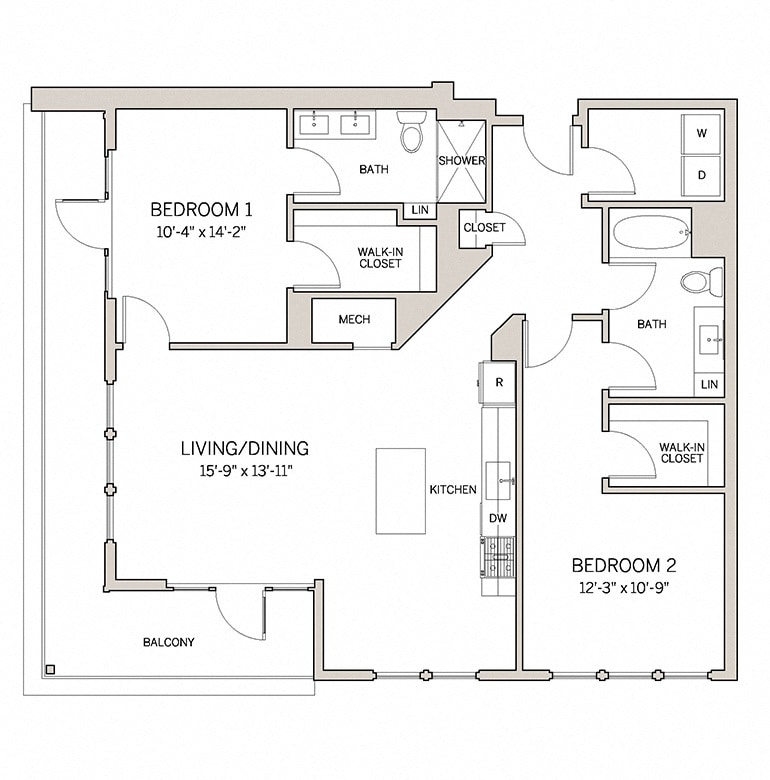 Floor Plan - Two Bed Two Bath B16a