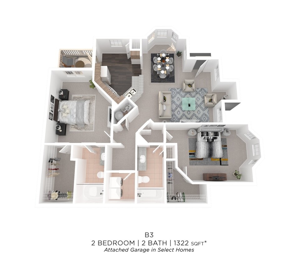 Floor Plan - Two Bedroom 2 Bath - 1,322 sqft