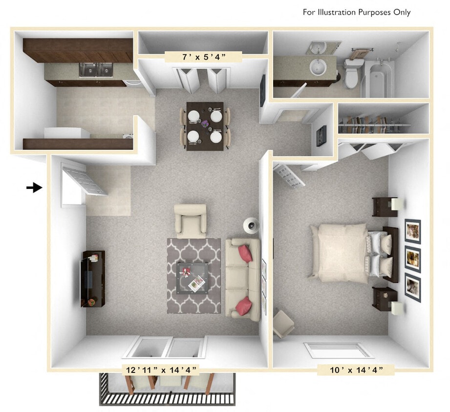Floor Plan - The Sunrise 1 BR 1 BA