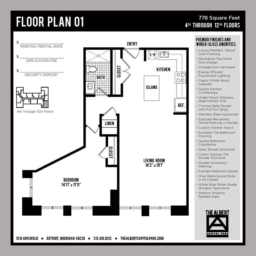 Floor Plan - 1 Bedroom Unit - A1