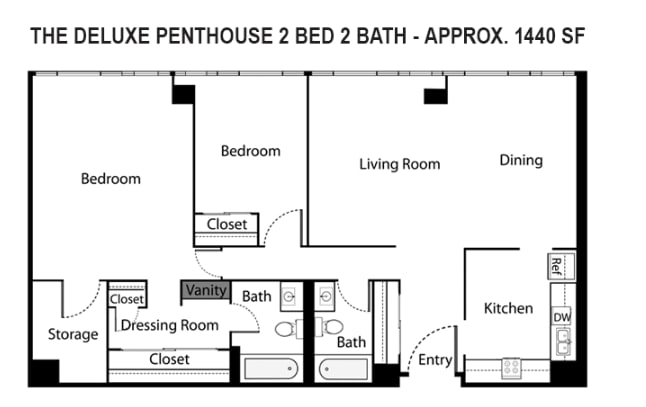 Floor Plan - 2 Bedroom 2 Bath Deluxe Penthouse