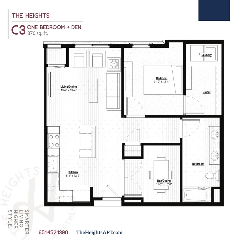 Floor Plan - 1 Bedroom plus Den
