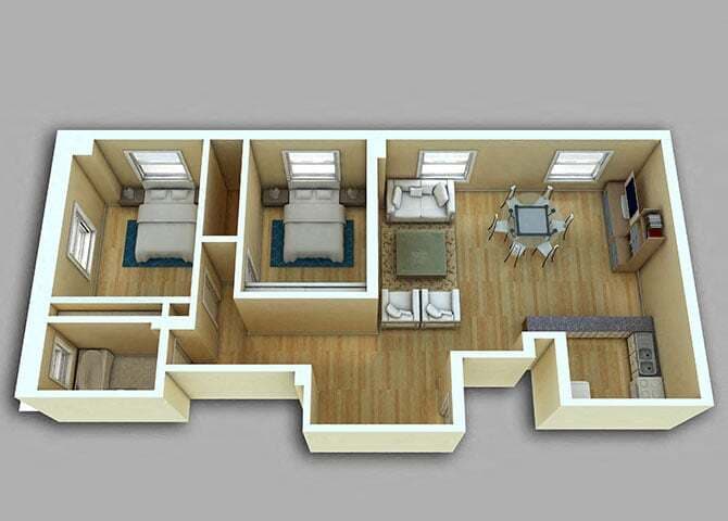 Floor Plan - 2 Bed, 1 Bath #227-727