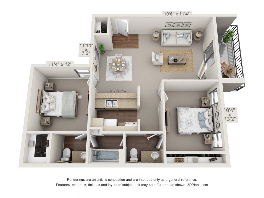 Floor Plan - 2 Bedroom,  1 1/2 Bath