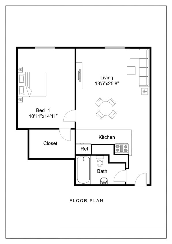 Floor Plan - 1 Bed/ 1 Bath