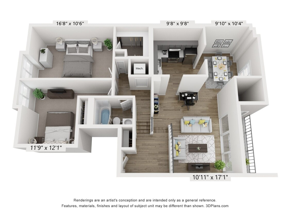 Floor Plan - C - 2BR 1BA (1000sf)