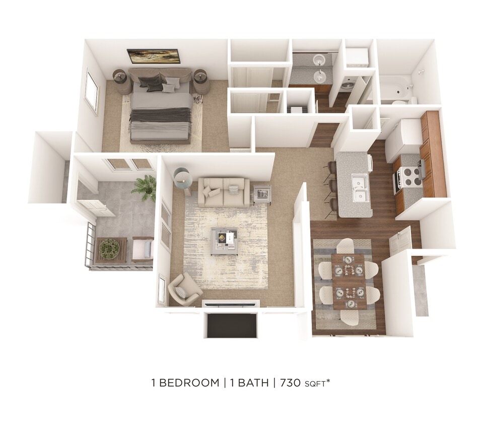 Floor Plan - One Bedroom- 730 sqft