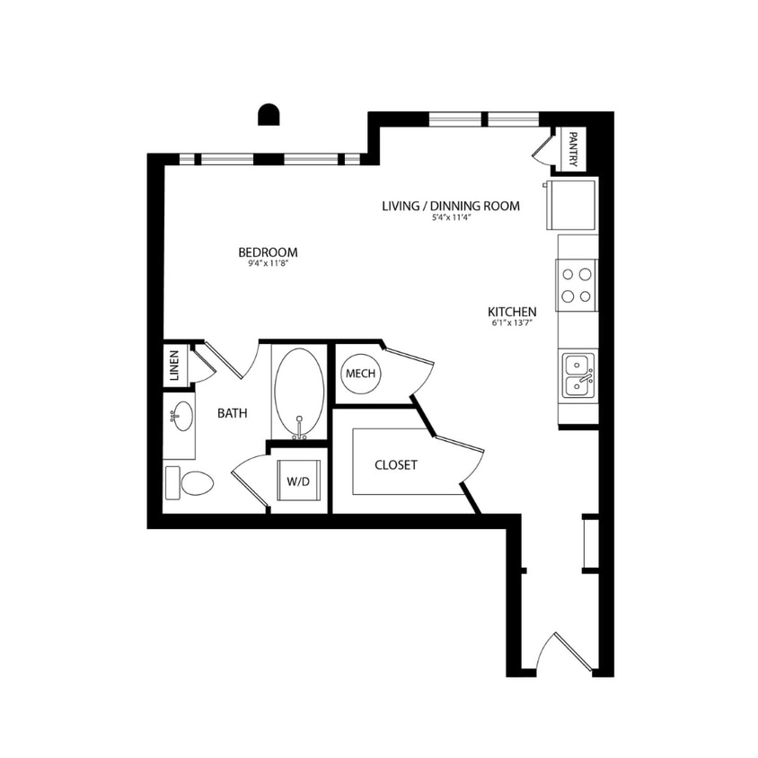 Floor Plan - Studio, 1 Bath 569 SF S2D