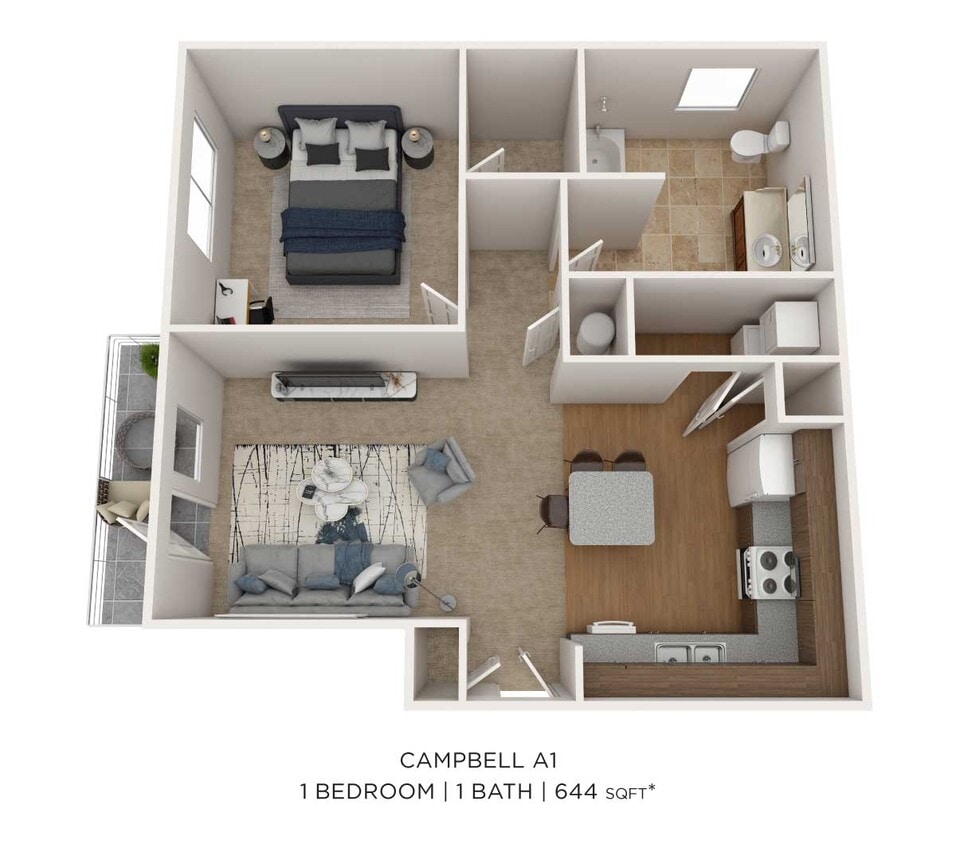 Floor Plan - One Bedroom - 644 sqft