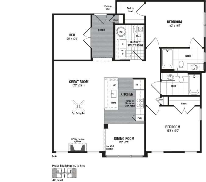 Floor Plan - 2 Bed 2 Bath Den-N4