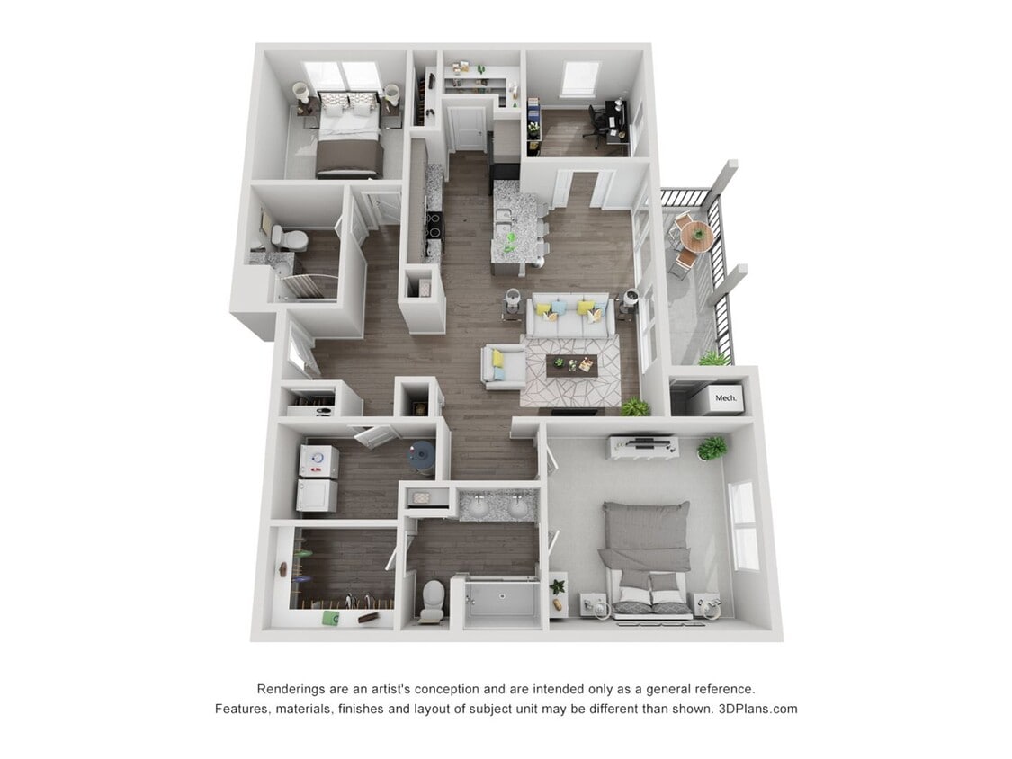 Floor Plan - 2 Bedroom 2 Bath - 1337