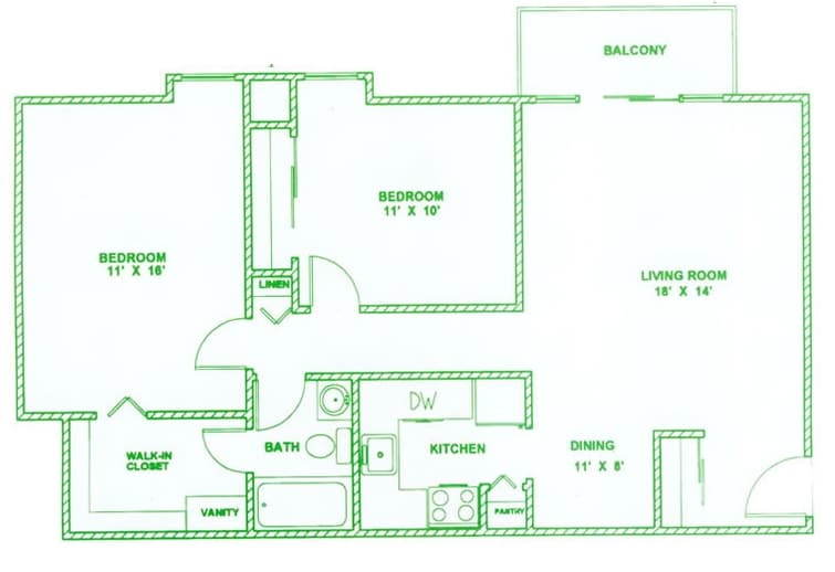 2BR/1BA - Two Bedroom - Garden