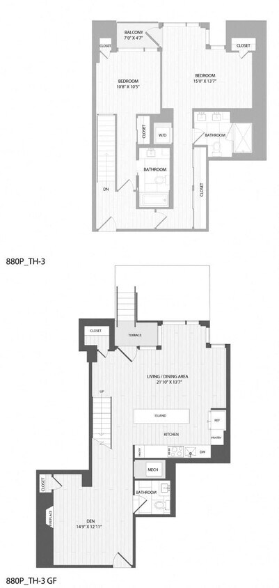 Floor Plan - 2 Bed/2.5 Bath Den-TH-3_880 P