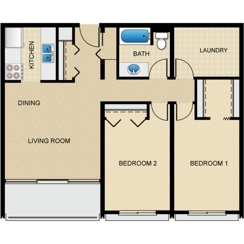 Floor Plan - 2BD 1BTH A