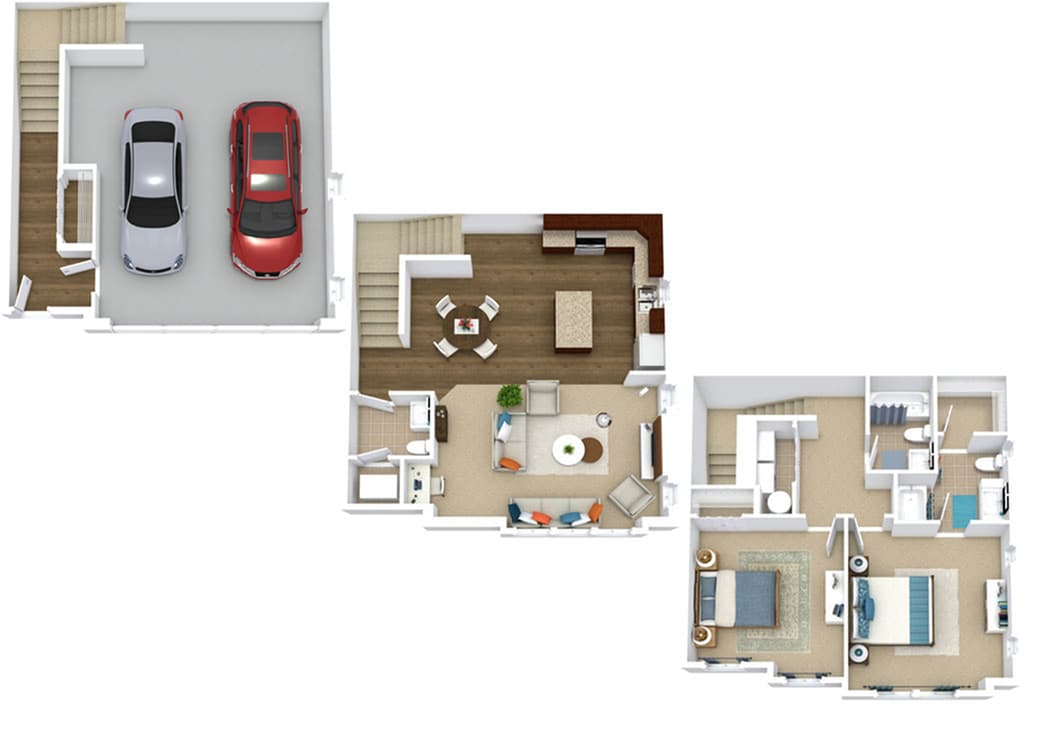 2 Bedroom 2.5 Bath w/ 2 Car Garage - B2