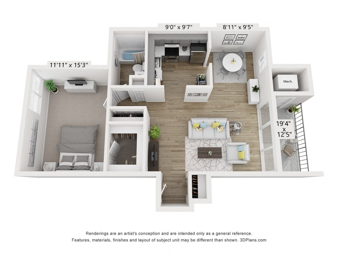 Floor Plan - Q - 1BR 1BA (750sf)