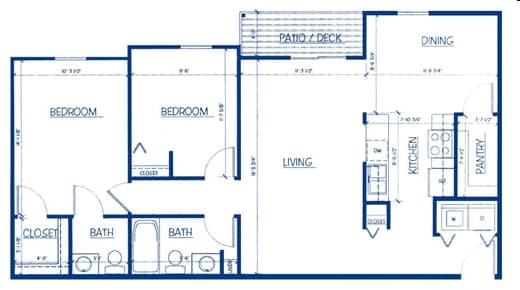 2BR/1.5BA - 2 Bed, 1.5 Bath - 950 sq ft