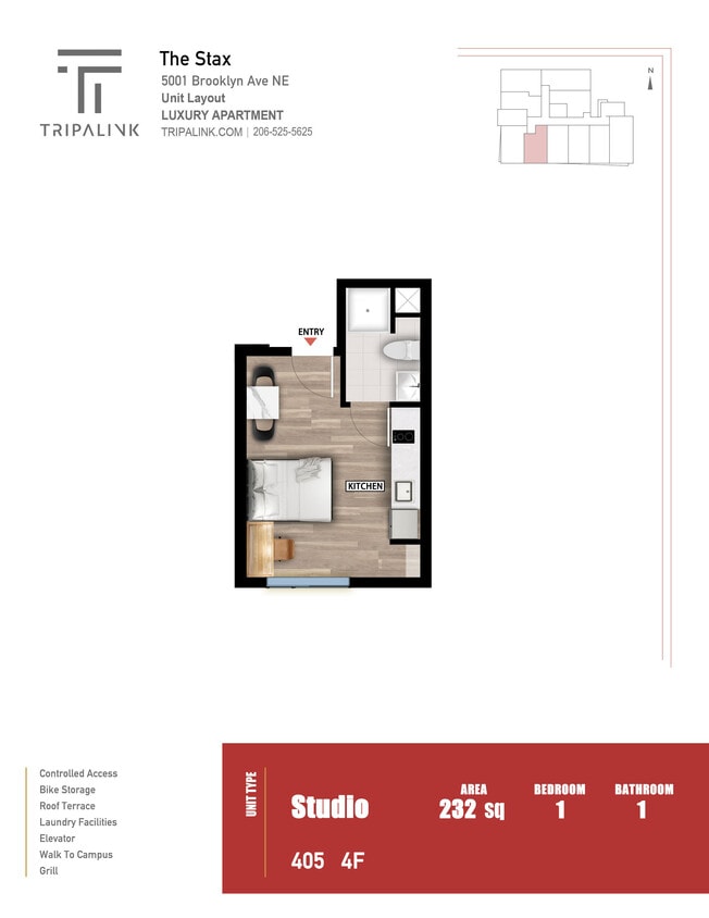 Floor Plan - Studio - 232 sqft