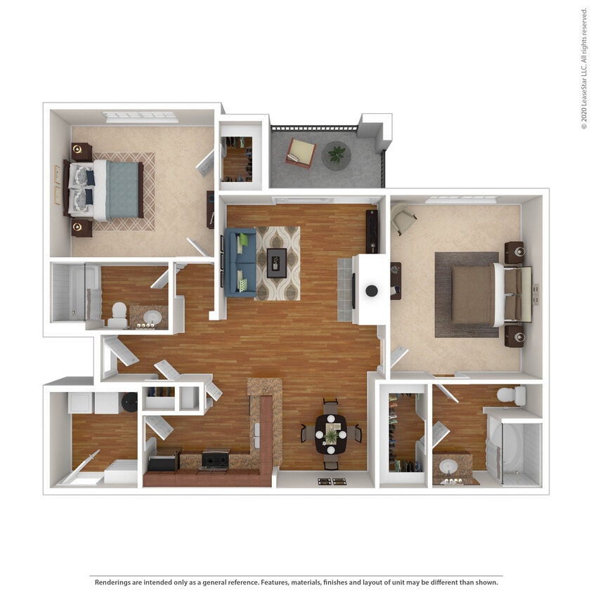 Floor Plan - 2 Bed 2 Bath 1140 SqFt (1086 Net)