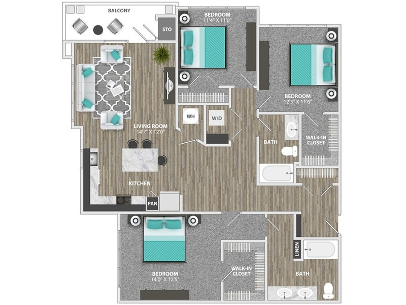 Floor Plan - 3 Beds, 2 Baths