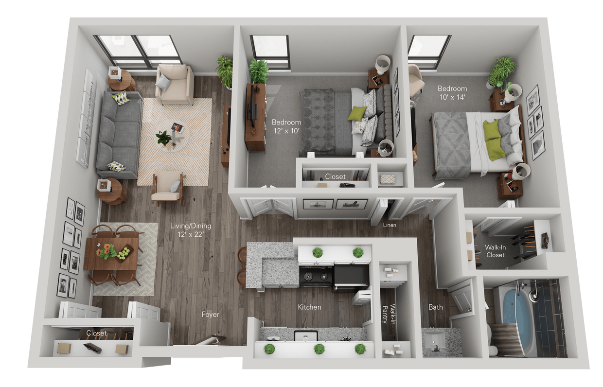 Floor Plan - Telegraph - 2 Bed, 1 Bath