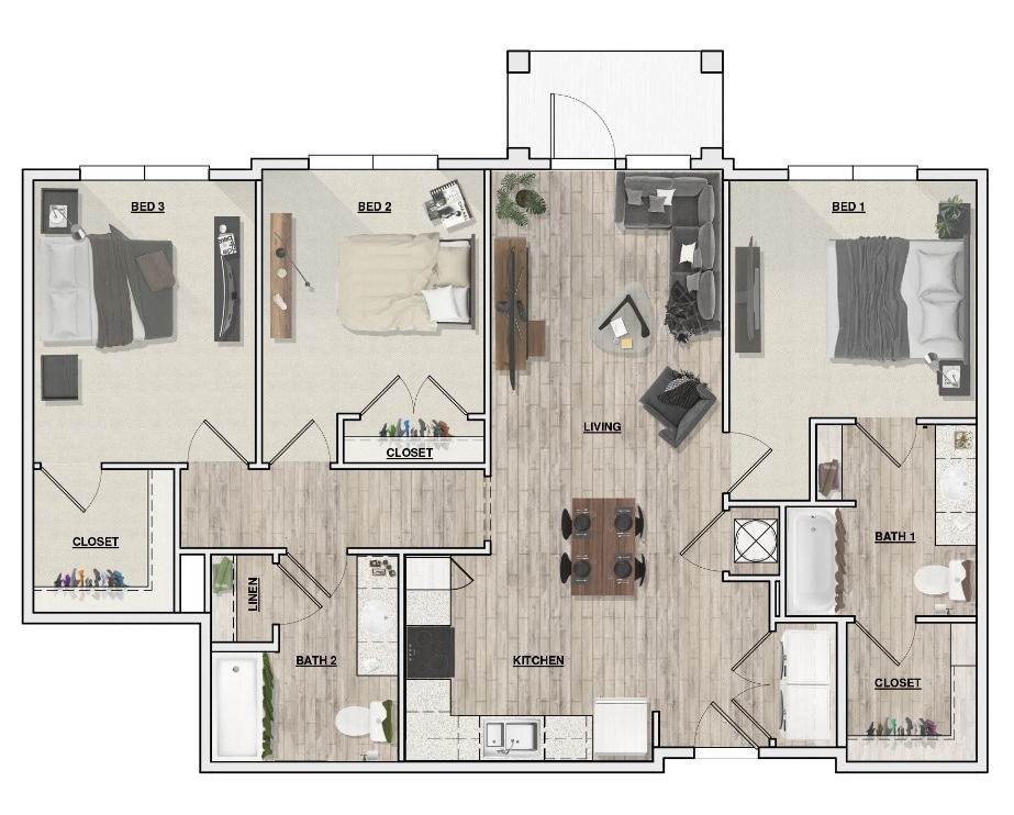Floor Plan - 3 Bedroom 2 Bath