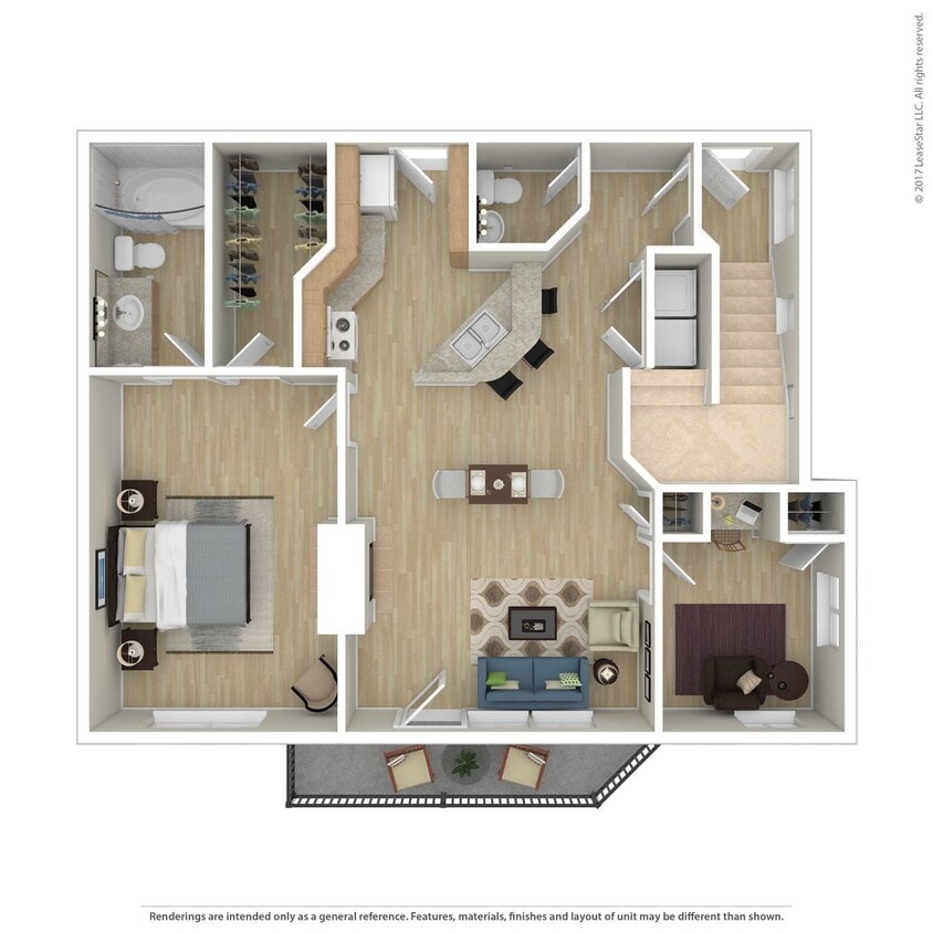 Floor Plan - 1 Bed 1.5 Bath 1034 SqFt (958 Net) 