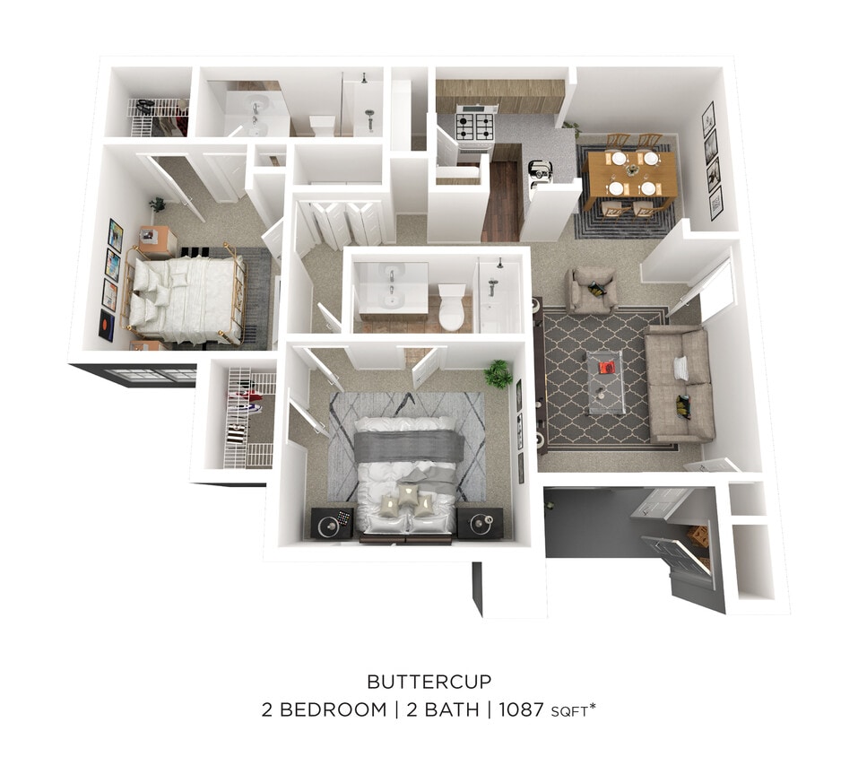 Floor Plan - Two Bedroom 2 Bath - 1,087 sqft