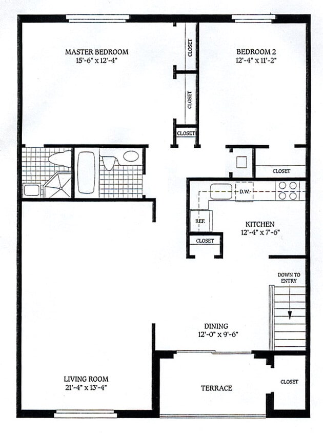 Floor Plan - Model A 2 Bedroom Terrace Second Floor