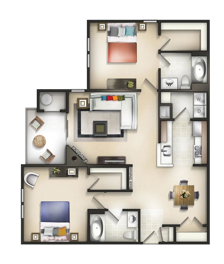 Floor Plan - 2 Bedroom 2 Bath Hickory at Baker I