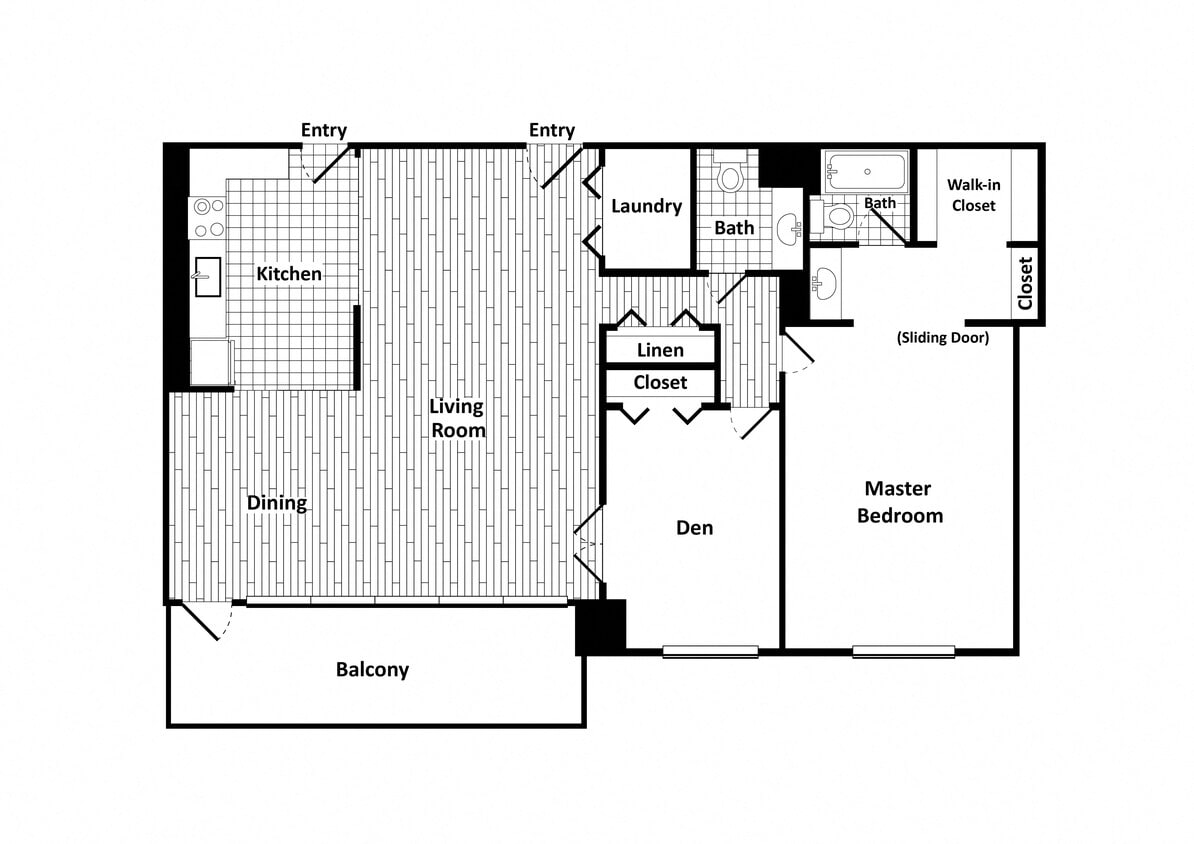 Floor Plan - 1 Bedroom + Den, 1.5 Bath 1288 SF A18G