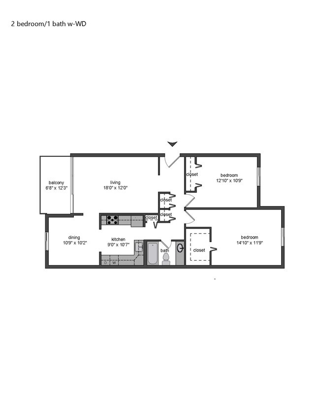 Floor Plan - 2 bedroom 1 bath w/ WD