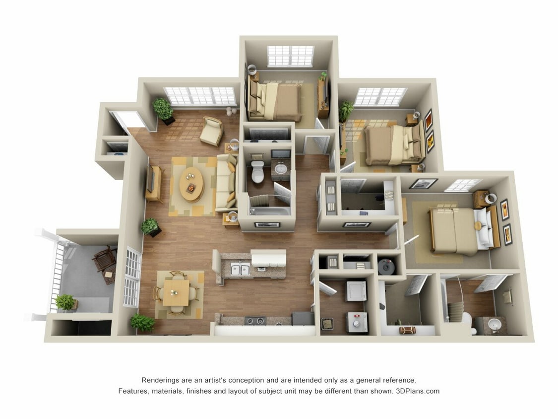 3x2 Patio 1343 sq ft.jpg - C1 - Three Bedroom, Two Bathroom