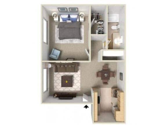 Floor Plan - 1 Bedroom 1 Bath PR	