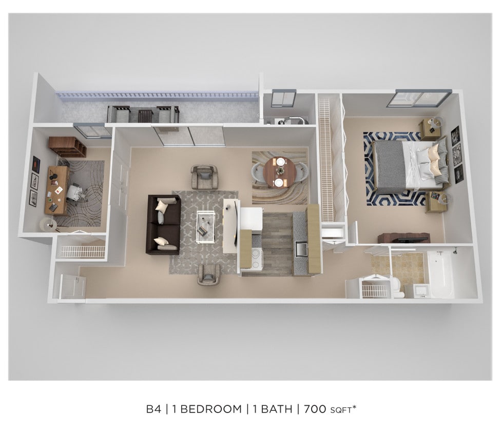Floor Plan - One Bedroom w/ Den - 700 sqft