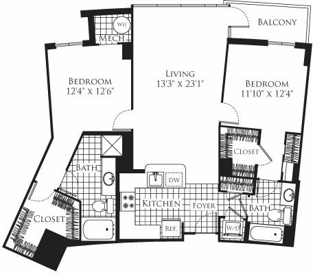 Floor Plan - 2 Bedroom- 1227