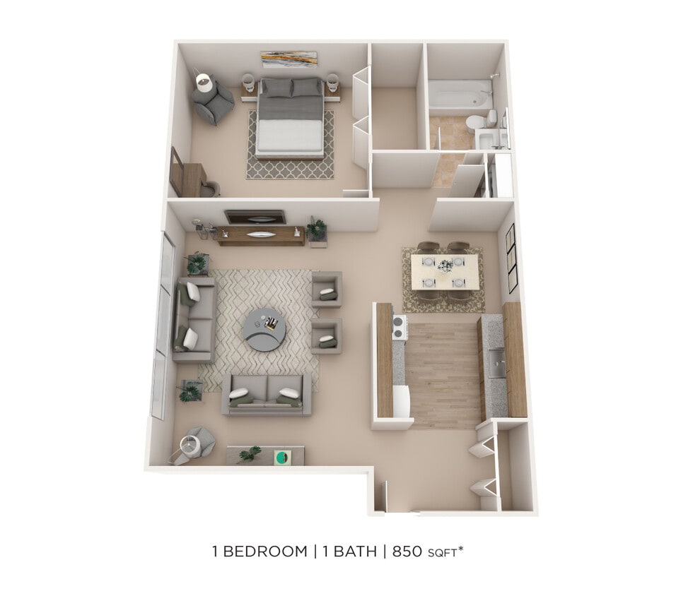 Floor Plan - One Bedroom - 850 sqft