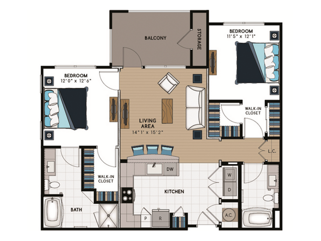 B1 Floorplan - 2 Bed, 2 Bath