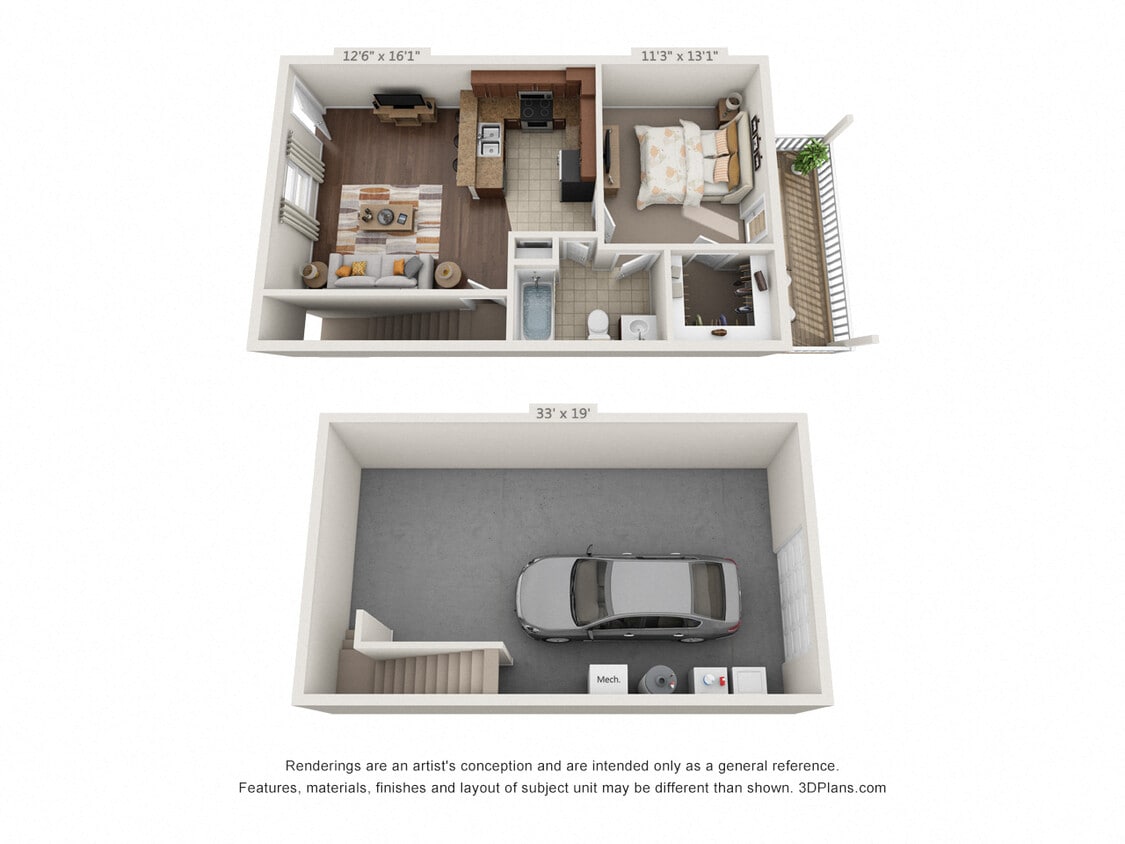 Floor Plan - 1 Bedroom with Drive Under Garage (Phase 3)