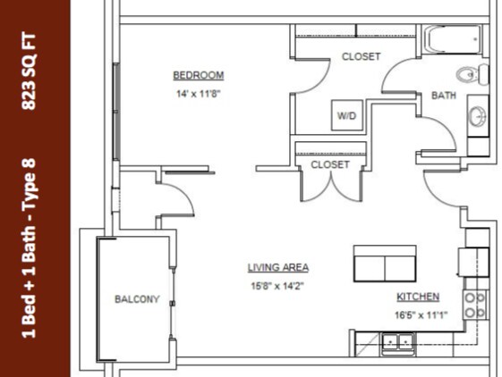 Type 8 | 823 Square Feet | One Bedroom One Bath - 1 Bedroom - 1 Bath (Type 8)