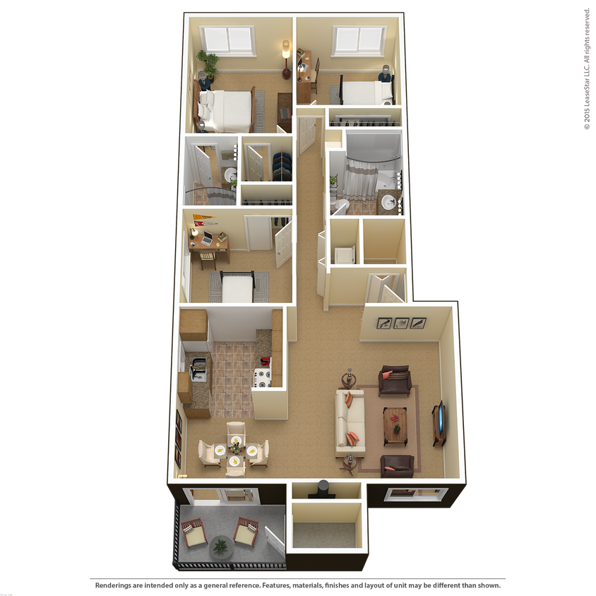 Floor Plan - 3 Bed 2 Bath (F)