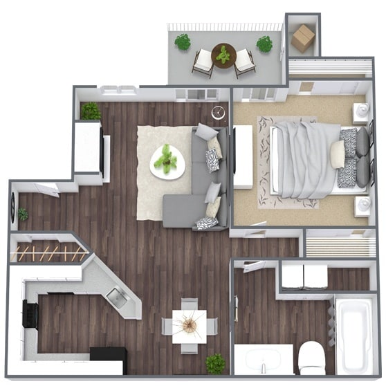 Floor Plan - A2: 1 Bed 1 Bath