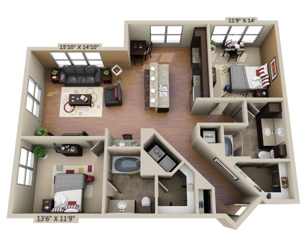 Floor Plan - Two Bedroom B2E