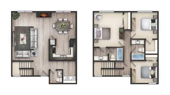 Floor Plan - 3 Bed 2.5 Bath Townhome