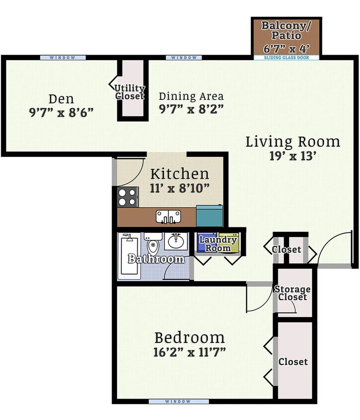 One Bedroom Large Den Garden Floorplan - One Bedroom Large Den Garden