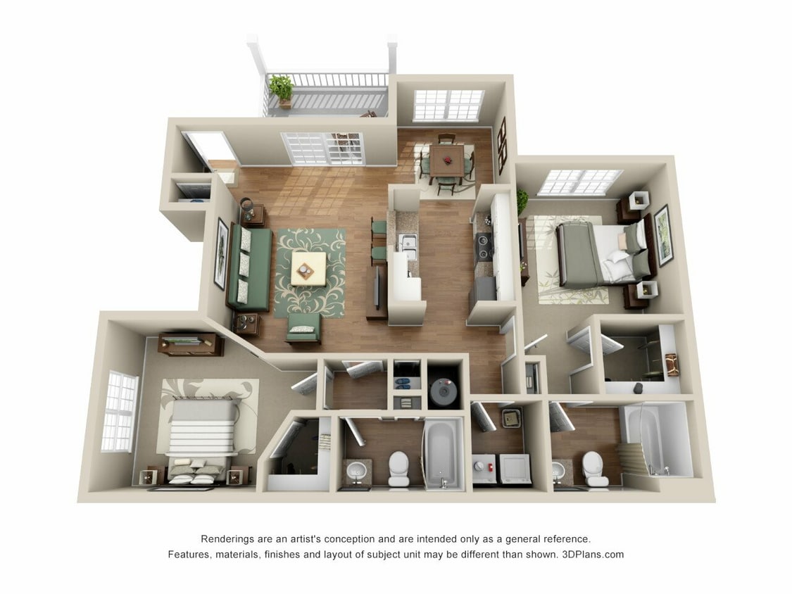 2x2 Patio 1108 sq ft.jpg - B1 - Two Bedroom, Two Bathroom
