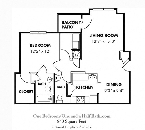 Floor Plan - 1 Bedroom/1.5 Bath