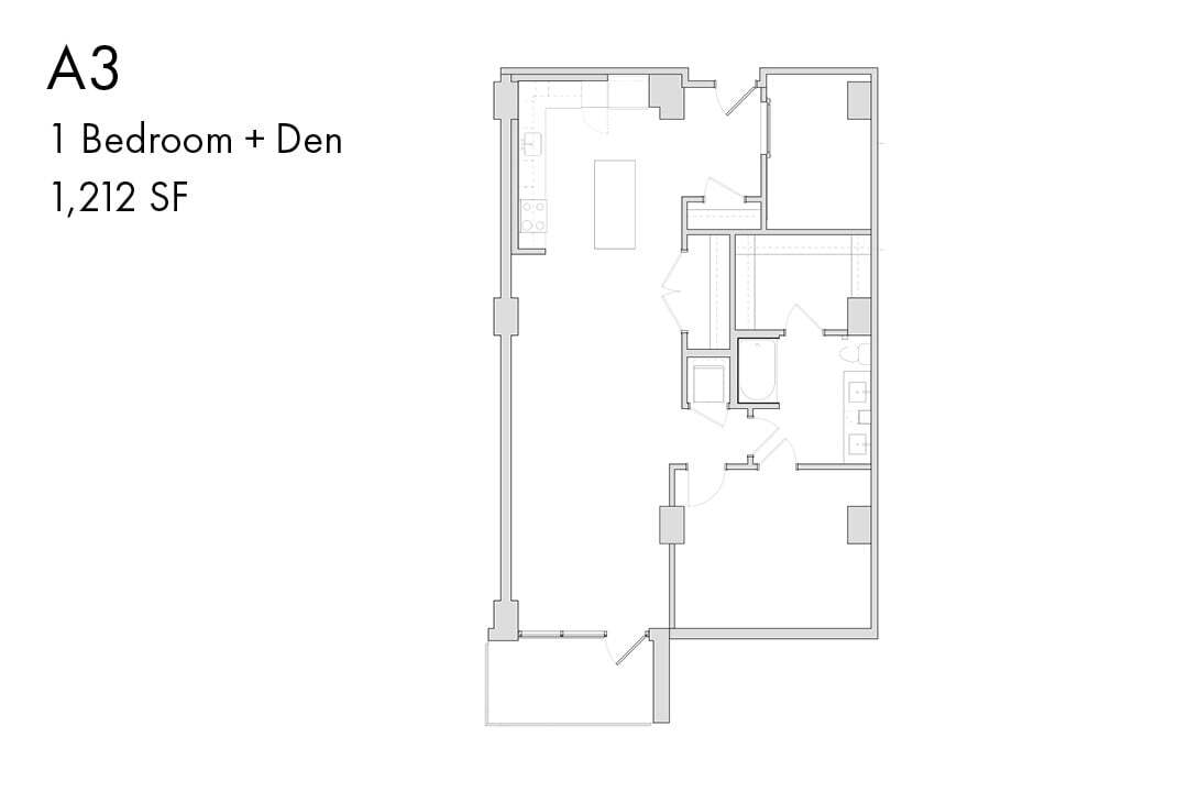 Floor Plan - A3 1 Bedroom Den