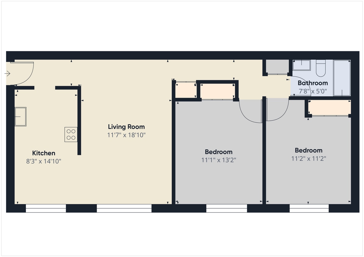 Floor Plan - 2 Bed 1 Bath